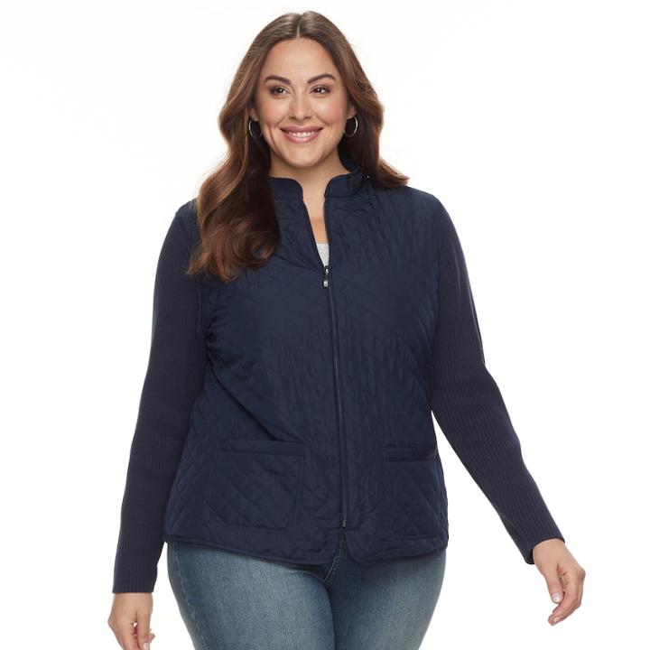 Plus Size Croft & Barrow&reg; Quilted Full-zip Sweater Jacket, Women's, Size: 2xl, Blue