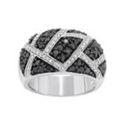 1 Carat T.w. Black And White Diamond Sterling Silver Geometric Ring, Women's, Size: 8