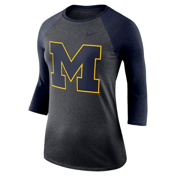 Women's Nike Michigan Wolverines Baseball Tee, Size: Medium, Grey