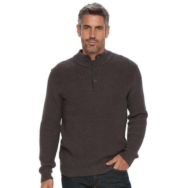 Men's Croft & Barrow&reg; Classic-fit Outdoor Waffle-weave Sweater, Size: Large, Grey Other