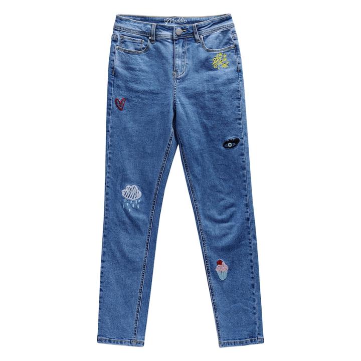 Girls 7-16 Maddie Embroidered Patches Denim Skinny Jeans, Size: 12, Blue