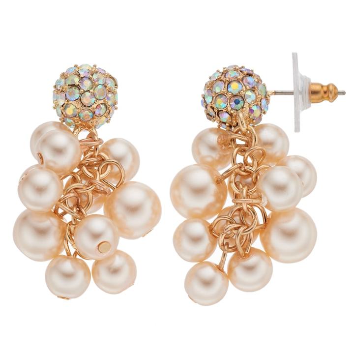 Simulated Pearl Cluster Nickel Free Drop Earrings, Women's, Light Pink