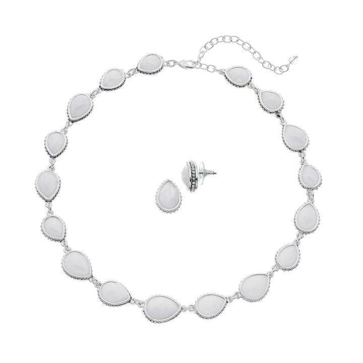 Napier Teardrop Collar Necklace & Stud Earring Set, Women's, White