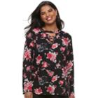 Juniors' Plus Size Liberty Love Gigi Floral Lace-up Top, Teens, Size: 1xl, Black Blush