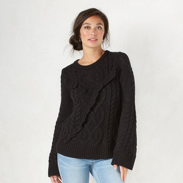 Women's Lc Lauren Conrad Cable Knit Boatneck Sweater, Size: Medium, Black