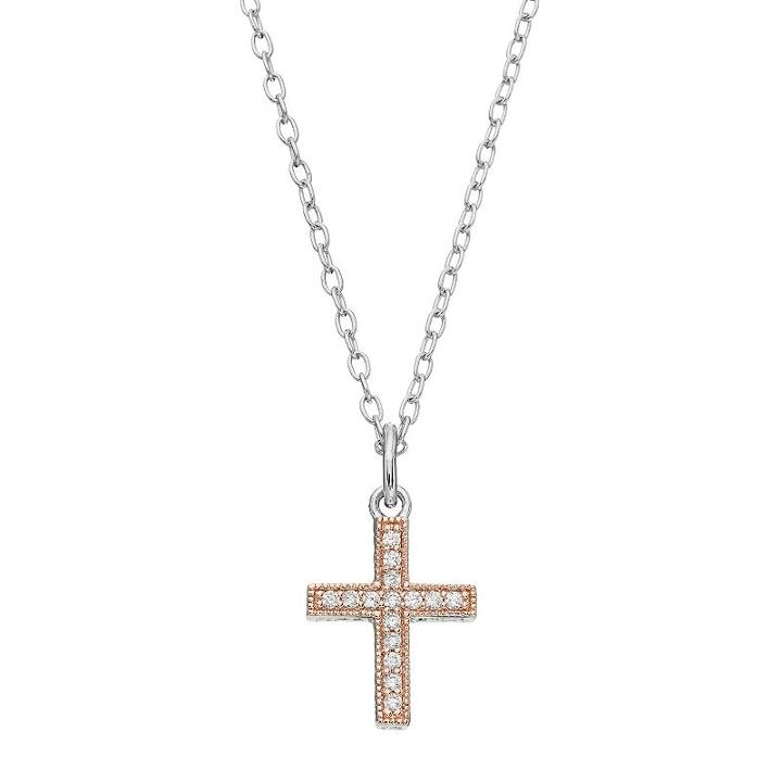 Lily & Lace Cubic Zirconia Two Tone Cross Pendant Necklace, Women's, White