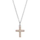 Lily & Lace Cubic Zirconia Two Tone Cross Pendant Necklace, Women's, White