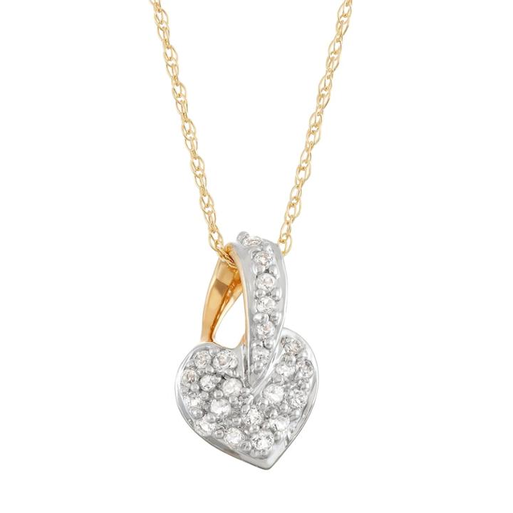Two Tone 14k Gold 1/8 Carat T.w. Diamond Heart Pendant Necklace, Women's, White