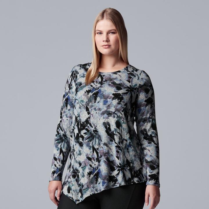 Plus Size Simply Vera Vera Wang Asymmetrical Top, Women's, Size: 1xl, Drk Purple