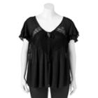 Juniors' Plus Size Iz Byer California Illusion Lace Flutter Top, Teens, Size: 1xl, Black