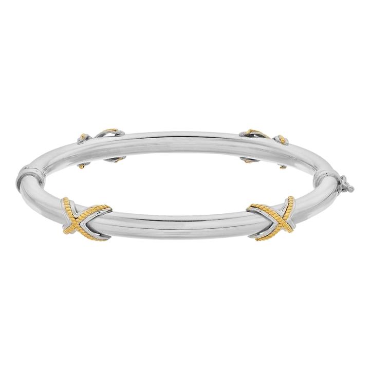 Two Tone Sterling Silver X Bangle Bracelet, Women's, White