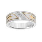 Lovemark Yellow Ion-plated Stainless Steel And Stainless Steel Diamond Accent Men's Sideways Cross Band, Size: 9.50