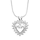 Journee Collection Cubic Zirconia Sterling Silver Mom Heart Pendant Necklace, Women's, Size: 18, White