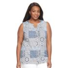 Plus Size Croft & Barrow&reg; Printed Splitneck Tank, Women's, Size: 3xl, Blue (navy)