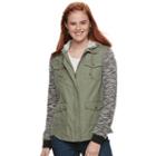 Juniors' Mudd&reg; Marled Knit Sleeve Utility Jacket, Teens, Size: Large, Green