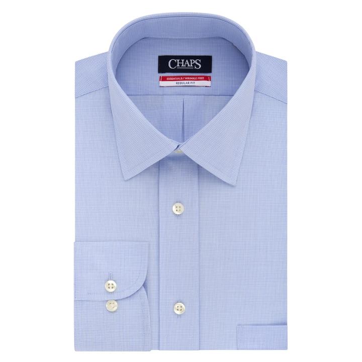 Men's Chaps Essentials Regular-fit Microcheck Wrinkle-free Stretch Collar Dress Shirt, Size: M-32/33, Light Blue