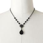 1928 Bead Flower And Teardrop Y Necklace, Women's, Size: 16, Black