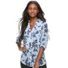 Juniors' Candie's&reg; Print Split-back Hem Blouse, Teens, Size: Large, Light Blue