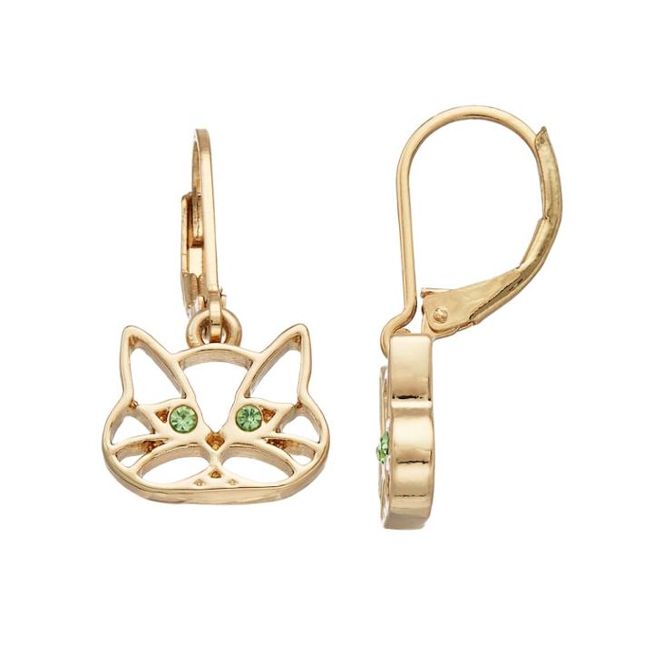 Simulated Crystal Cat Drop Earrings, Women's, Gold