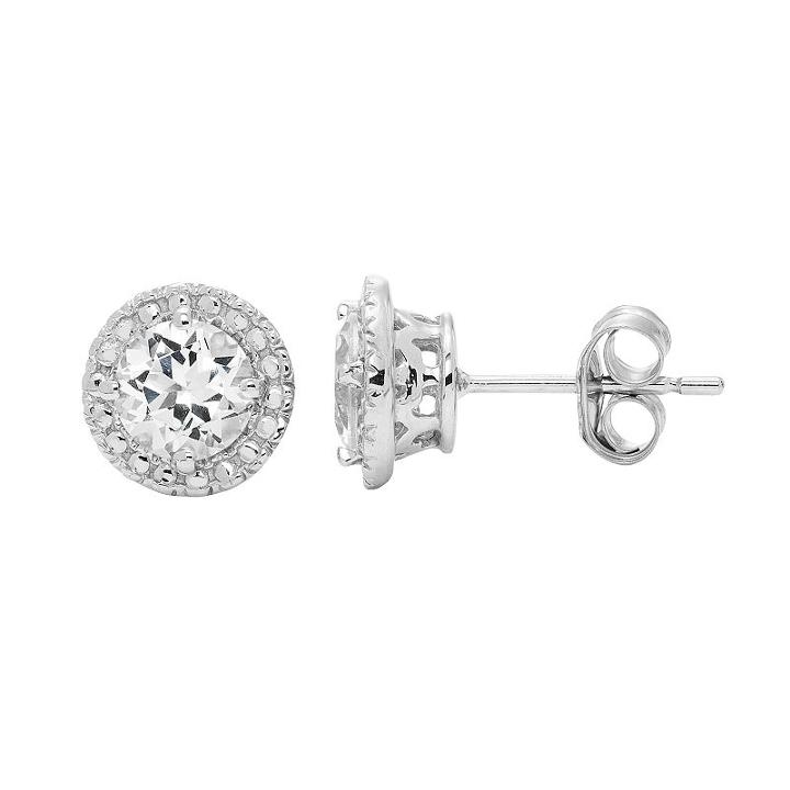 10k White Gold White Topaz Beaded Halo Stud Earrings, Women's