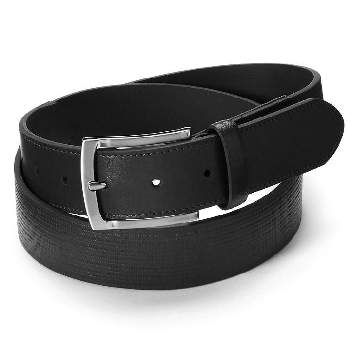 Men's Grand Slam Striped Embossed Leather Golf Belt, Size: 36, Black