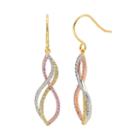 Tri Tone 18k Gold Over Silver Cubic Zirconia Twist Linear Earrings, Women's, Multicolor