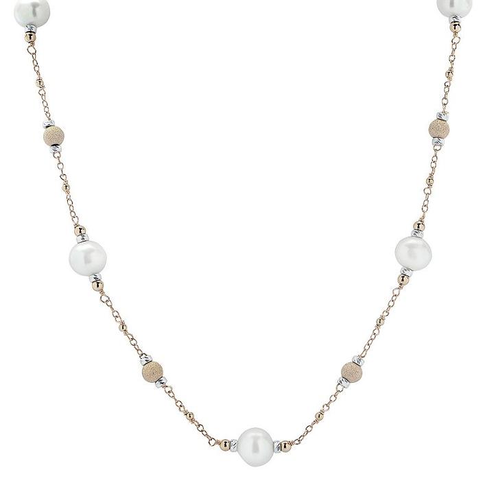 Pearlustre By Imperial Freshwater Cultured Pearl 14k Rose Gold Two Tone Bead Station Necklace, Women's, Size: 18, White