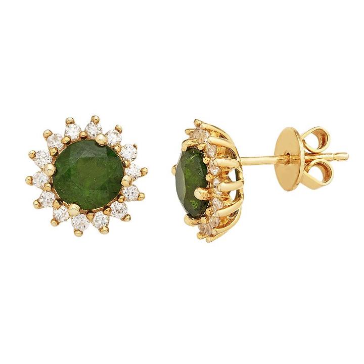 14k Gold Over Silver Chrome Diopside & White Zircon Halo Stud Earrings, Women's, Grey