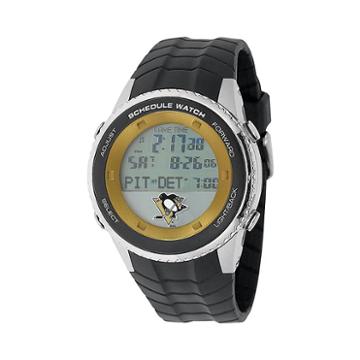 Game Time Pittsburgh Penguins Silver Tone Digital Schedule Watch - Nhl-sw-pit - Men, Black