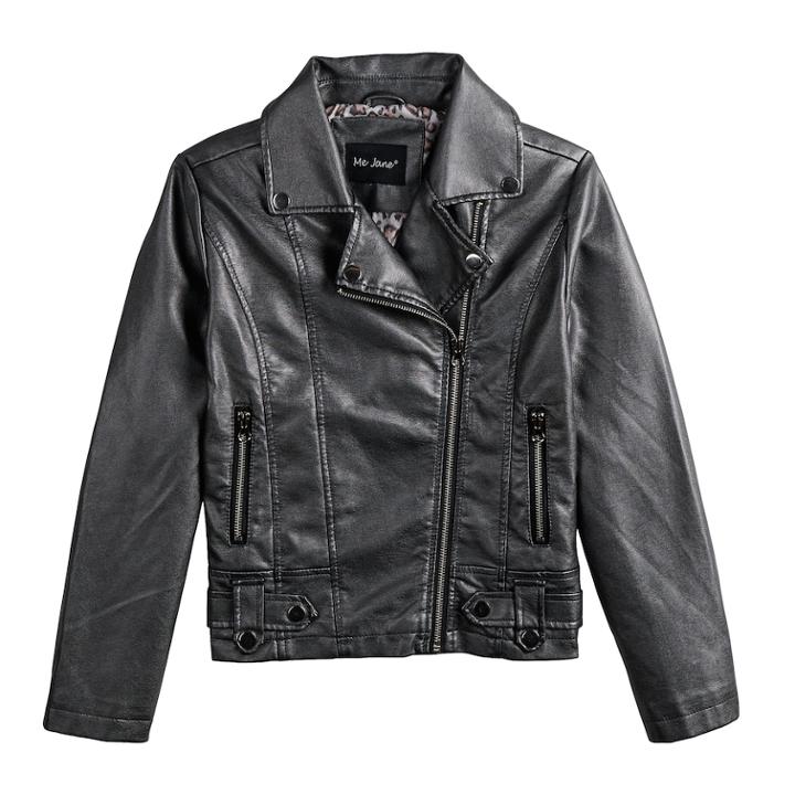 Girls 7-14 Me Jane Metallic Moto Jacket, Size: 7-8, Grey