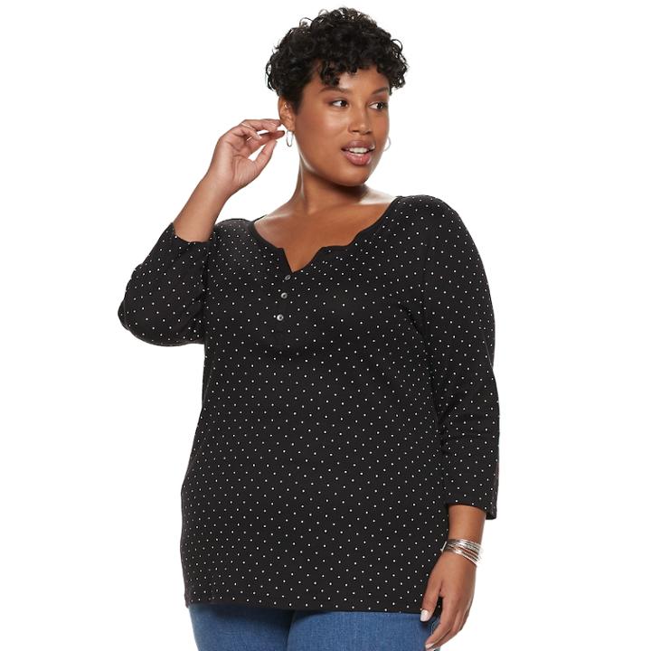 Plus Size Croft & Barrow&reg; Henley, Women's, Size: 4xl, Black