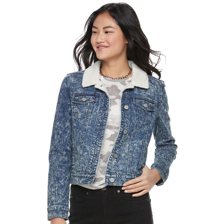 Juniors' Mudd&reg; Sherpa Lined Jean Jacket, Teens, Size: Xl, Blue