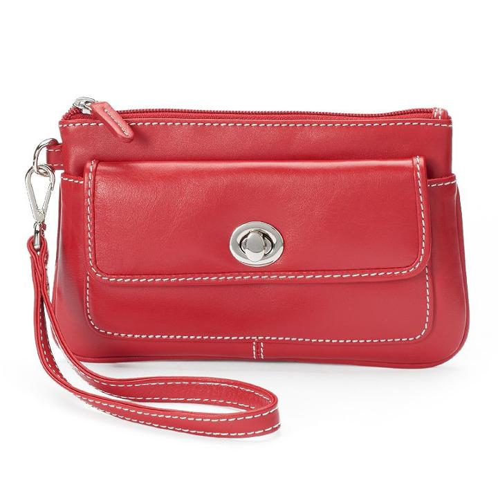 Ili Turn Lock Leather Wristlet, Women's, Red