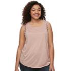 Juniors' Plus Size Mudd&reg; Lattice-detail Scoopneck Tank, Teens, Size: 1xl, Light Pink