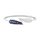 Sterling Silver Lab-created Blue & White Sapphire Feather Bypass Cuff Bracelet, Women's