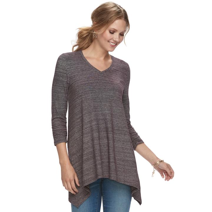 Women's Apt. 9&reg; Shark-bite Hem Ruched Tunic, Size: Large, Dark Red