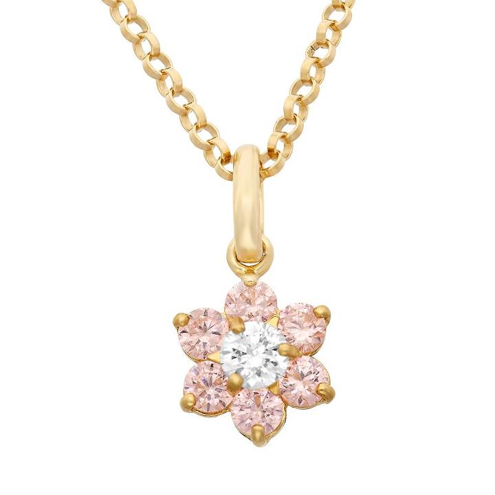 Junior Jewels Cubic Zirconia 14k Gold Flower Pendant Necklace, Girl's, Size: 13, Pink