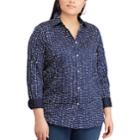 Plus Size Chaps No Iron Printed Sateen Shirt, Women's, Size: 3xl, Light Blue