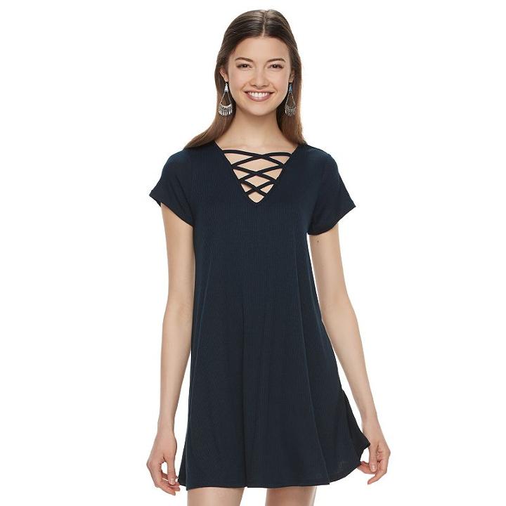 Juniors' Love, Fire Crisscross Swing Dress, Girl's, Size: Medium, Dark Blue