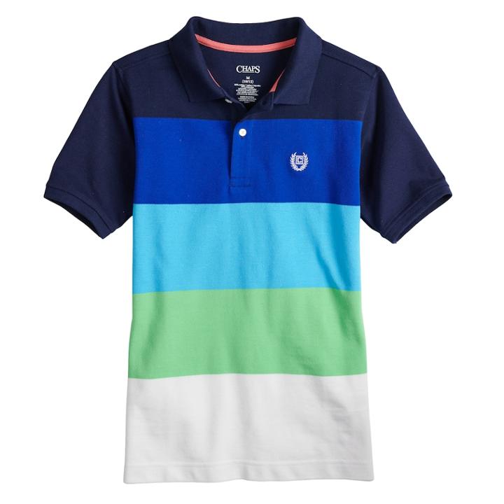 Boys 4-20 Chaps Mason Striped Polo, Size: 10-12, Blue