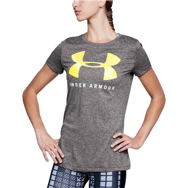 Women's Under Armour Tech Short Sleeve Crew Graphic Tee, Size: Medium, Grey (charcoal)