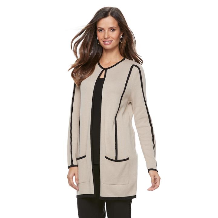 Women's Dana Buchman Contrast Cardigan, Size: Small, Med Beige