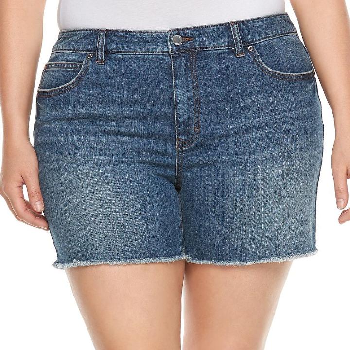 Plus Size Jennifer Lopez Frayed Jean Shorts, Women's, Size: 18 W, Dark Blue