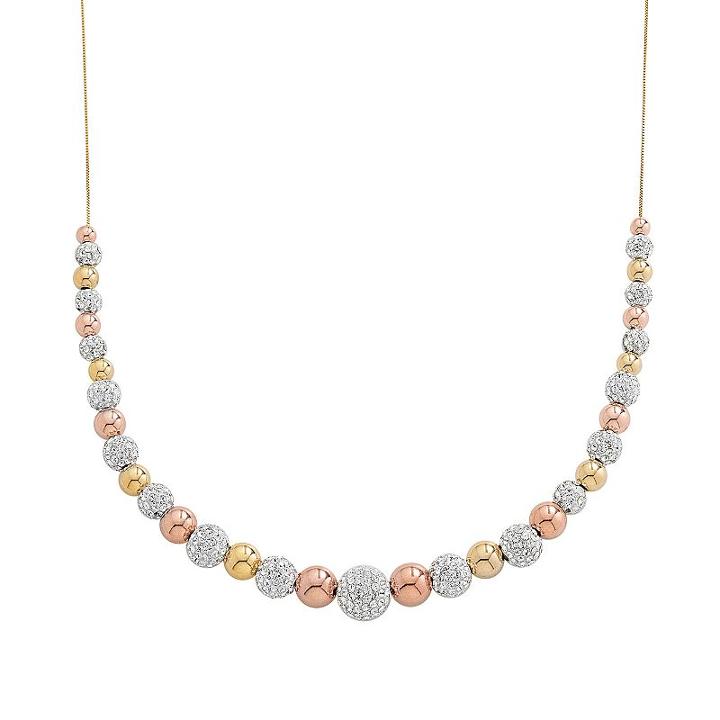 10k Gold And Sterling Silver Two Tone Crystal Graduated Bead Necklace, Women's, White