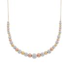 10k Gold And Sterling Silver Two Tone Crystal Graduated Bead Necklace, Women's, White