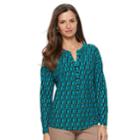 Women's Dana Buchman Printed Splitneck Top, Size: Xl, Med Green