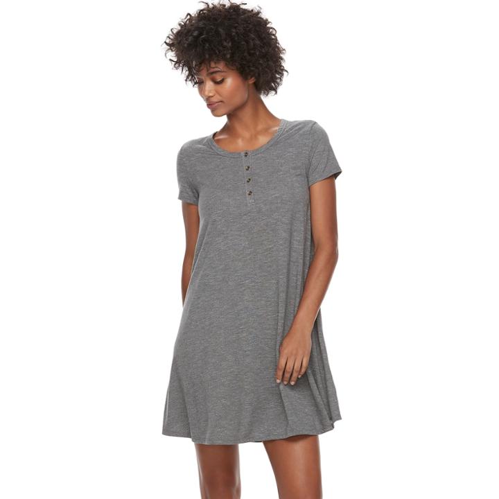 Women's Sonoma Goods For Life&trade; Henley T-shirt Dress, Size: Small, Grey (charcoal)