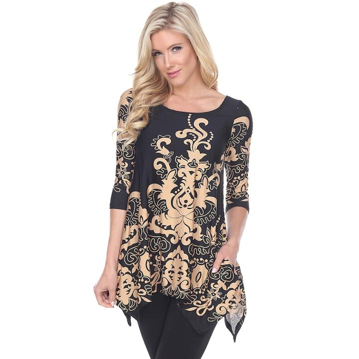 Women's White Mark Scroll Tunic, Size: Xl, Lt Brown