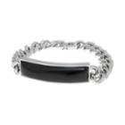 Black Agate Stainless Steel Bar Link Bracelet - Men