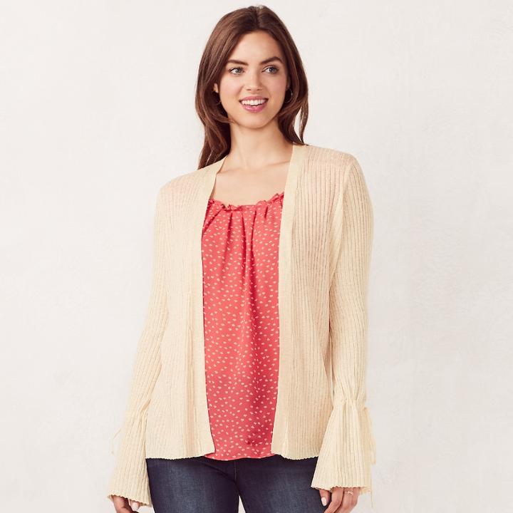Women's Lc Lauren Conrad Love, Lauren Ribbed Cardigan, Size: Xxl, Lt Brown